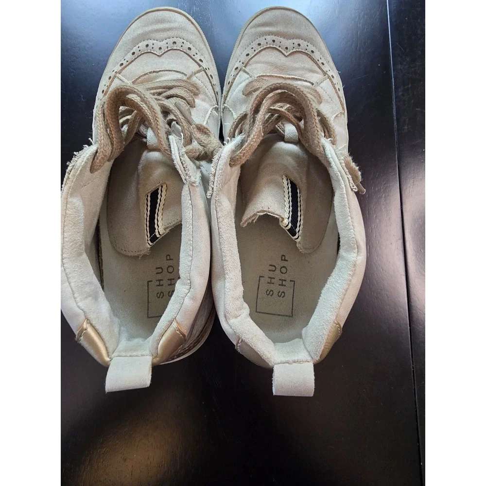 SHU SHOP Serena High‎ Top Sneakers Star Distressed Taupe Snake Gold Size 7.5